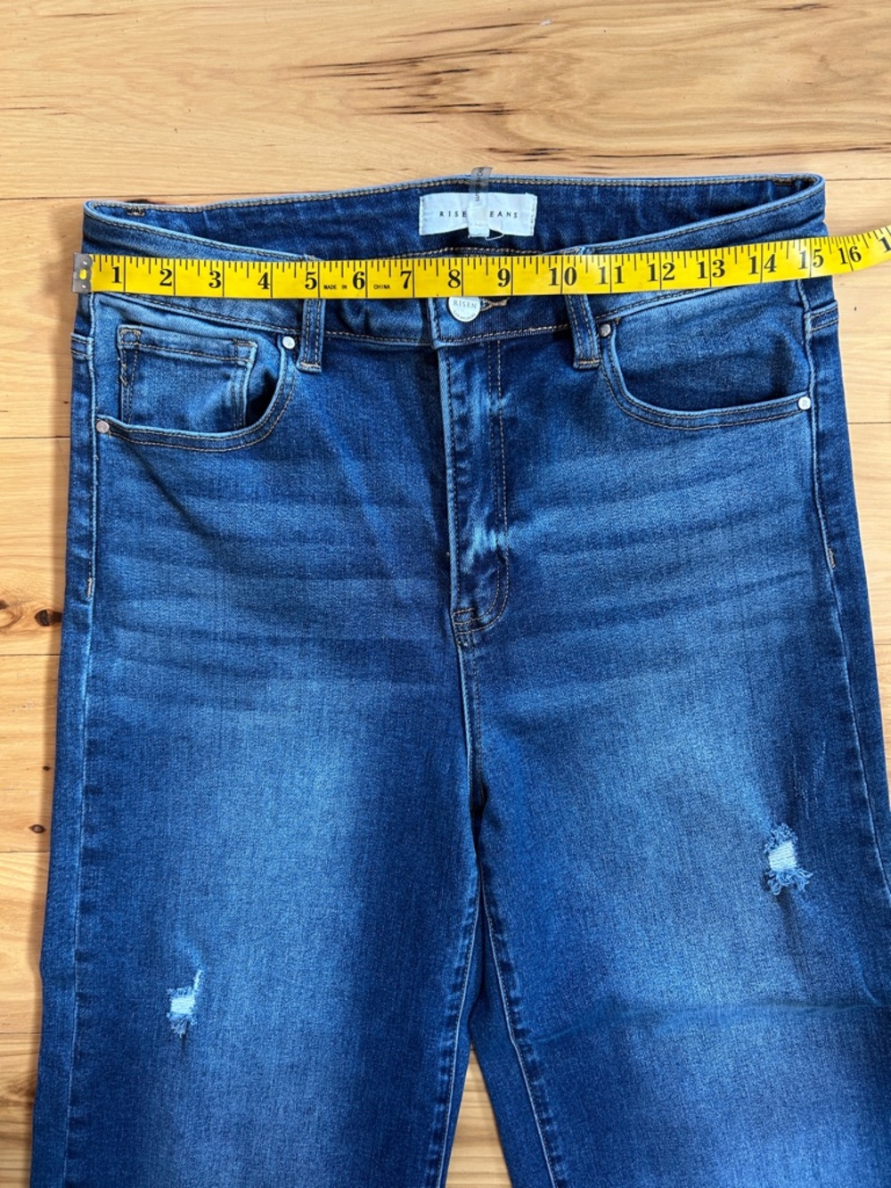Risen Dark Blue High Rise Wide-Leg Cuffed Stretchy Jeans | Size 31/13 - Picture 3 of 8